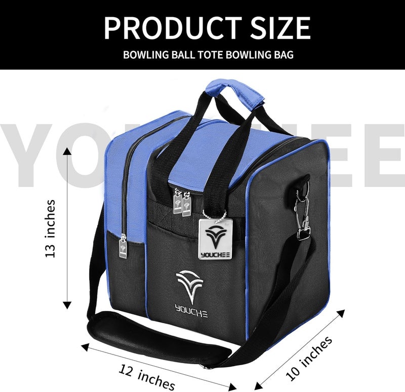 Yoochee Single Ball Bowling Tote Bag with Padded Ball Holder, Fits Bowling Shoes Up to Men’s Size 14, Durable Full-Size Bowling Bag with Accessory Pockets for Practice & League Play - Image 2